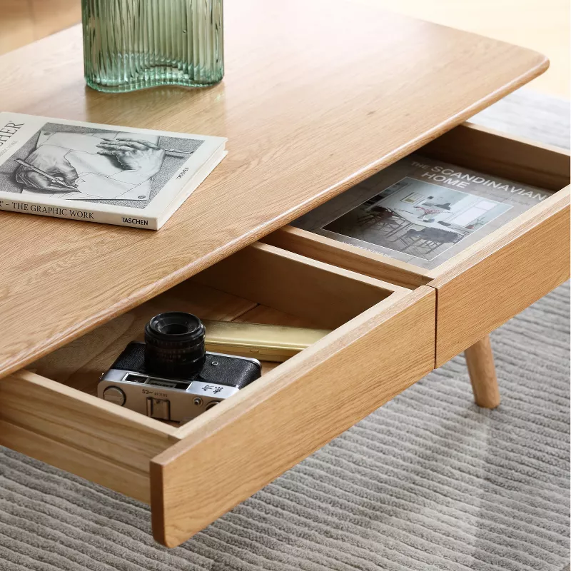 Baofuwish Modern Oak Solid Wood Coffee Table with Storage Drawers – Stylish Center Table for Living extra image