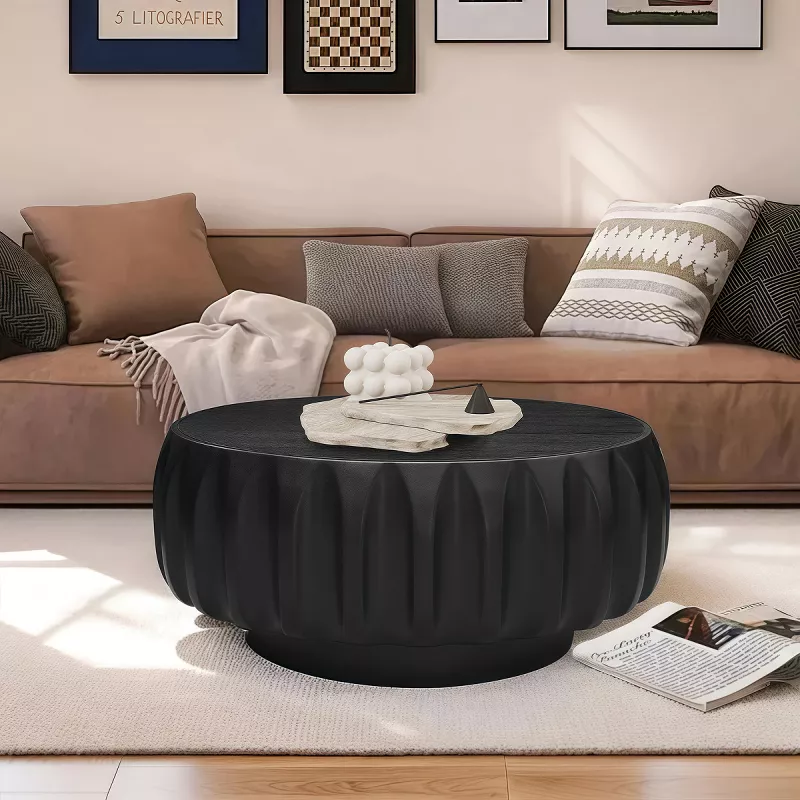 Baofuwish Sculptural Round Solid Wood Coffee Table, 31.5'' Modern Carved Accent Table for Living Roo | AmazPromo
