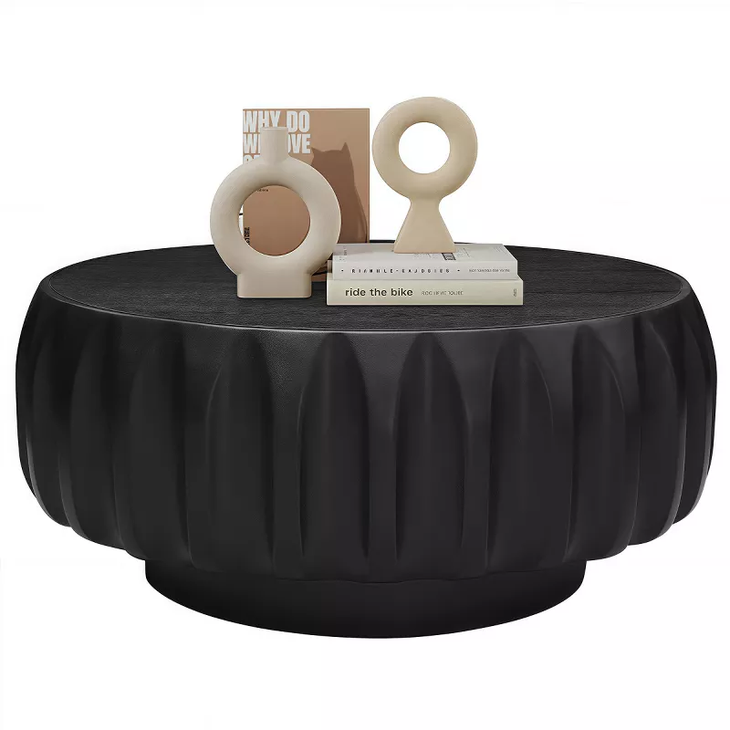 Baofuwish Sculptural Round Solid Wood Coffee Table, 31.5'' Modern Carved Accent Table for Living Roo | AmazPromo