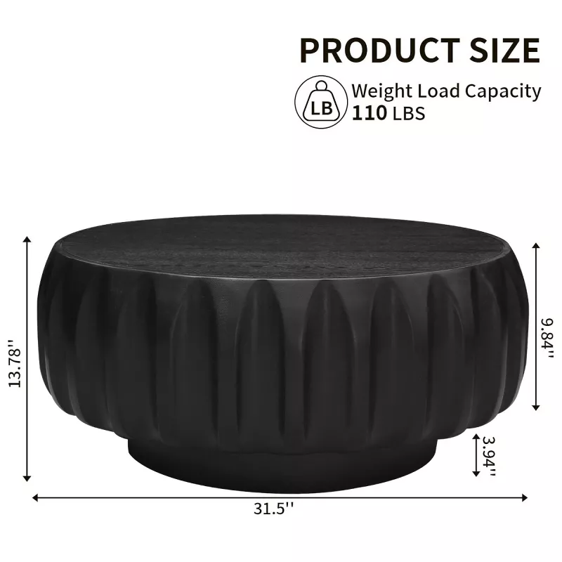 Baofuwish Sculptural Round Solid Wood Coffee Table, 31.5'' Modern Carved Accent Table for Living Roo | AmazPromo