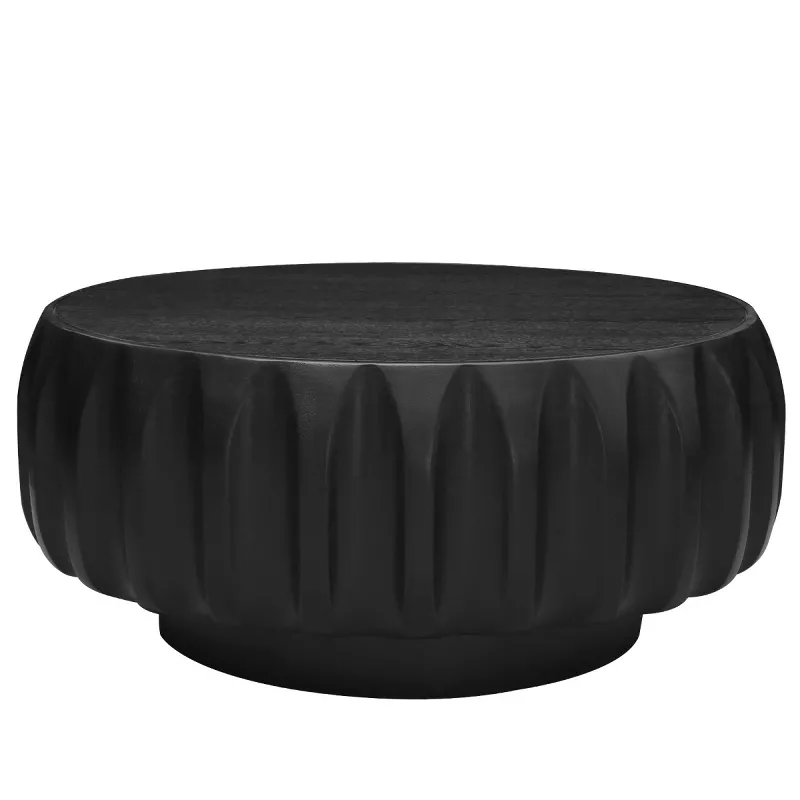 Baofuwish Sculptural Round Solid Wood Coffee Table, 31.5'' Modern Carved Accent Table for Living Roo extra image