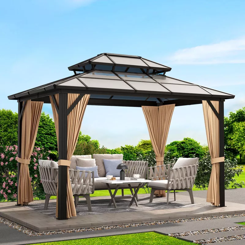 Hardtop Gazebo 10x13 FT with Galvanized Steel Double Roof & Aluminum Frame, Outdoor Patio Pergola | AmazPromo
