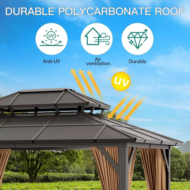 Hardtop Gazebo 10x13 FT with Galvanized Steel Double Roof & Aluminum Frame, Outdoor Patio Pergola | AmazPromo