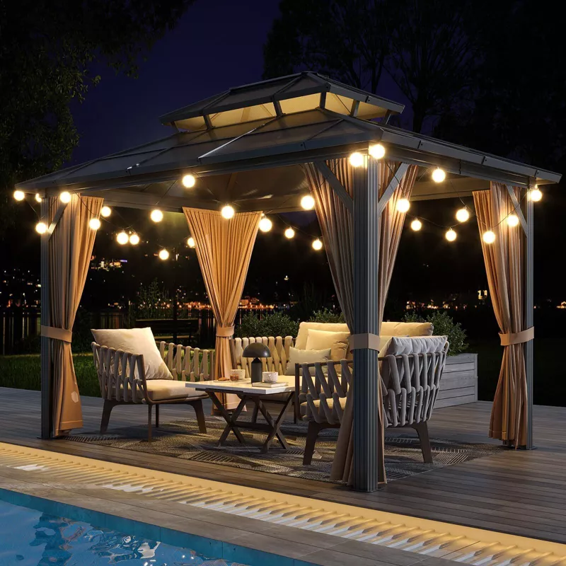 Hardtop Gazebo 10x13 FT with Galvanized Steel Double Roof & Aluminum Frame, Outdoor Patio Pergola extra image