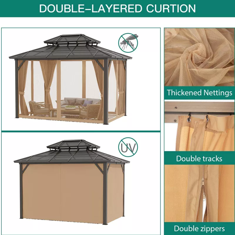 Hardtop Gazebo 10x13 FT with Galvanized Steel Double Roof & Aluminum Frame, Outdoor Patio Pergola extra image