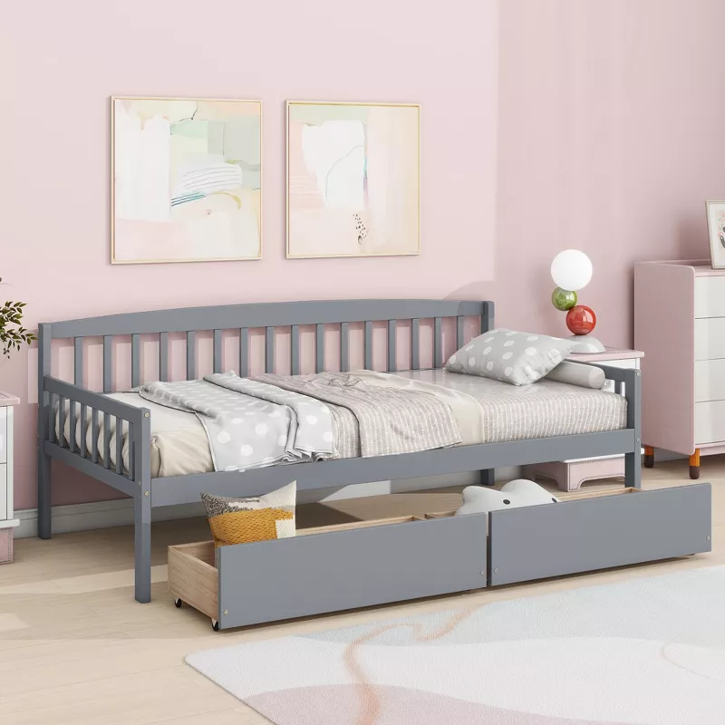 YOOCOZZ Twin Size Daybed with Drawers, Solid Pine Wood Sofa Bed Frame with Storage & Slats for Bedro | AmazPromo