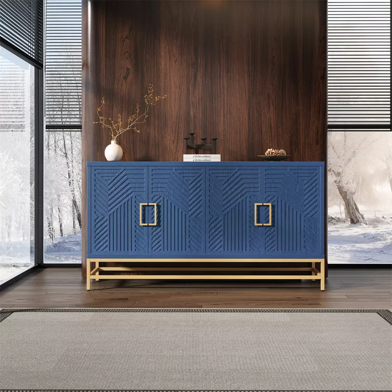 Tramull Retro Sideboard Buffet Cabinet with Adjustable Shelves, Modern Storage Cabinet with Metal Le | AmazPromo