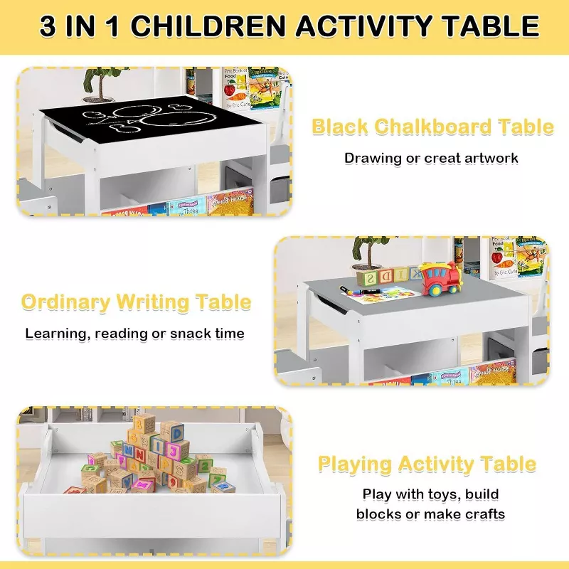 Kinder King Kids Activity Table and 2 Chairs Set, 4-in-1 Wooden Toddler Desk with Blackboard | AmazPromo