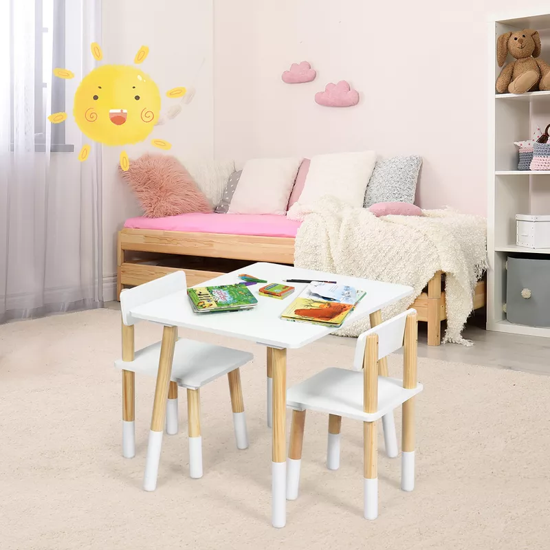 Costway Kids Wooden Table and 2 Chairs Set – Toddler Activity Play & Study Furniture, Child-Safe Pin | AmazPromo