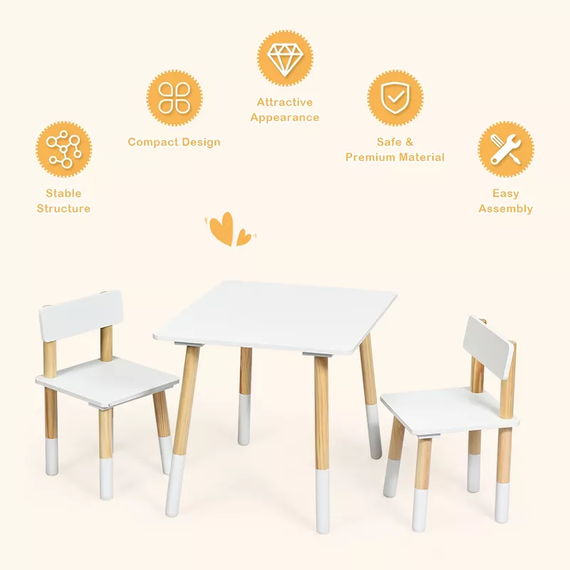 Costway Kids Wooden Table and 2 Chairs Set – Toddler Activity Play & Study Furniture, Child-Safe Pin extra image