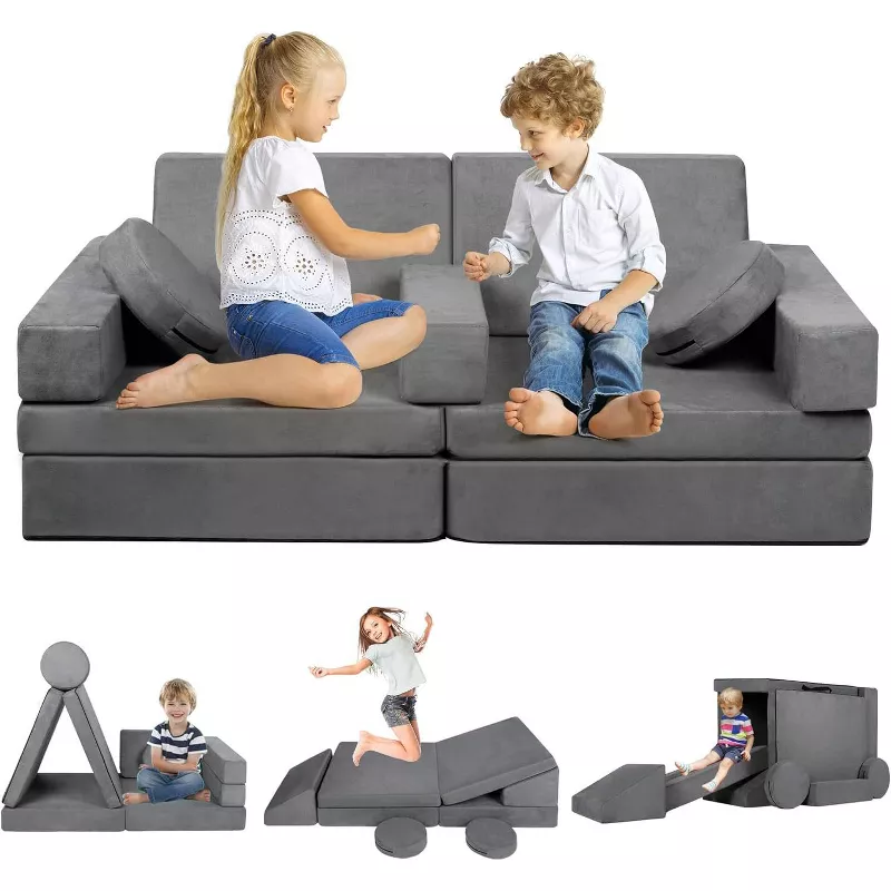Kinder King 9PCS Kids Modular Play Couch – Convertible Toddler Sofa & Foam Play Set, Flip Out Lounge | AmazPromo