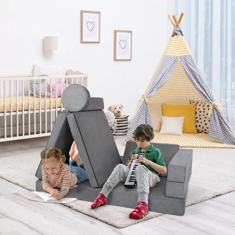 Kinder King 9PCS Kids Modular Play Couch – Convertible Toddler Sofa & Foam Play Set, Flip Out Lounge | AmazPromo