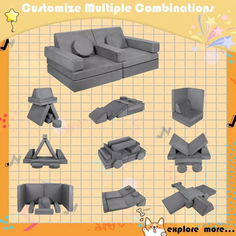 Kinder King 9PCS Kids Modular Play Couch – Convertible Toddler Sofa & Foam Play Set, Flip Out Lounge extra image