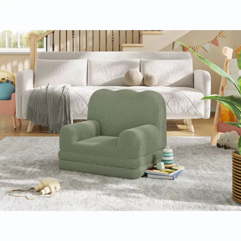 Kids Convertible Sofa Bed Chair – 2-in-1 Toddler Couch & Lounger with Washable Teddy Fleece Cover, | AmazPromo