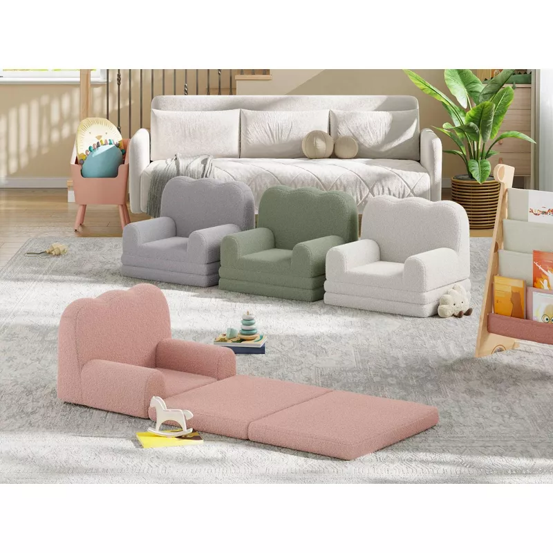 Kids Convertible Sofa Bed Chair – 2-in-1 Toddler Couch & Lounger with Washable Teddy Fleece Cover, | AmazPromo