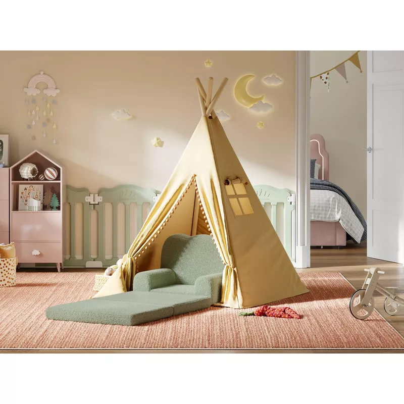 Kids Convertible Sofa Bed Chair – 2-in-1 Toddler Couch & Lounger with Washable Teddy Fleece Cover, extra image