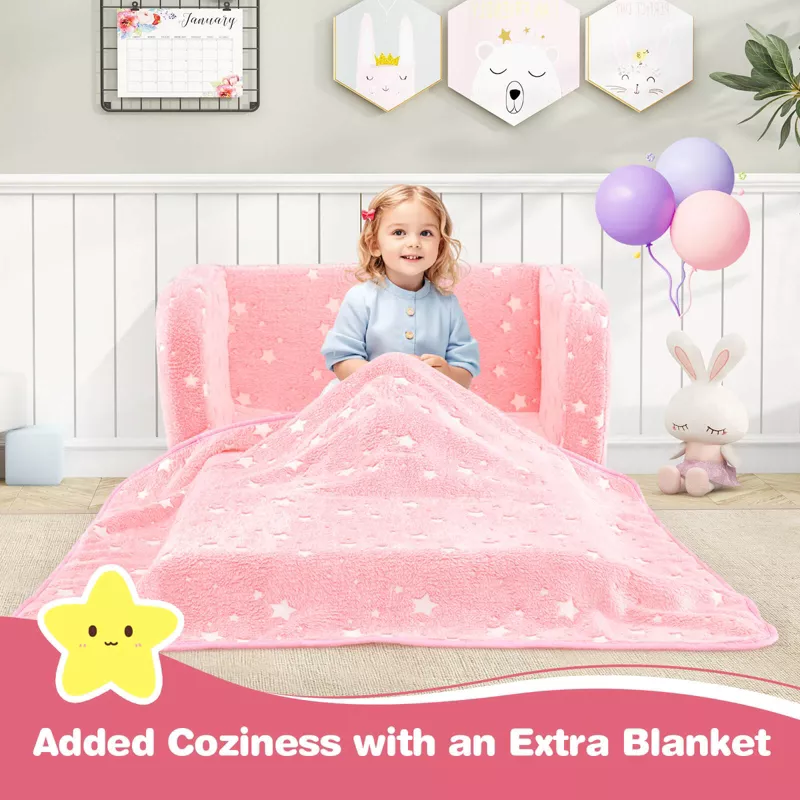 Infans 2-in-1 Kids Rainbow Couch & Toddler Recliner with Glow-in-the-Dark Blanket – Foldable Cozy Ch extra image