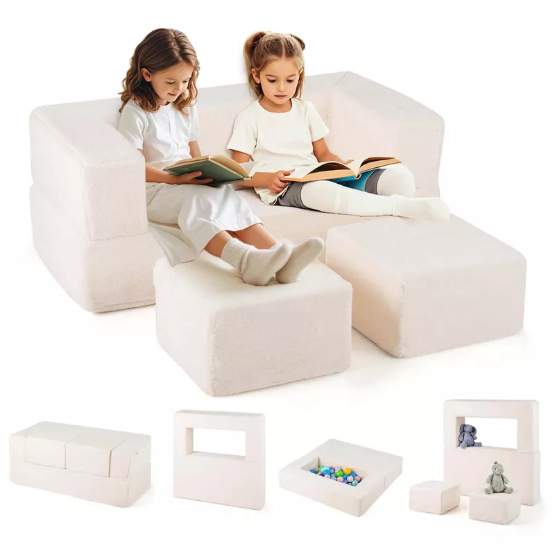 Costway Modular Kids Sofa – Convertible Plush Toddler Couch & Play Chair with Armrests, Washable Cov | AmazPromo