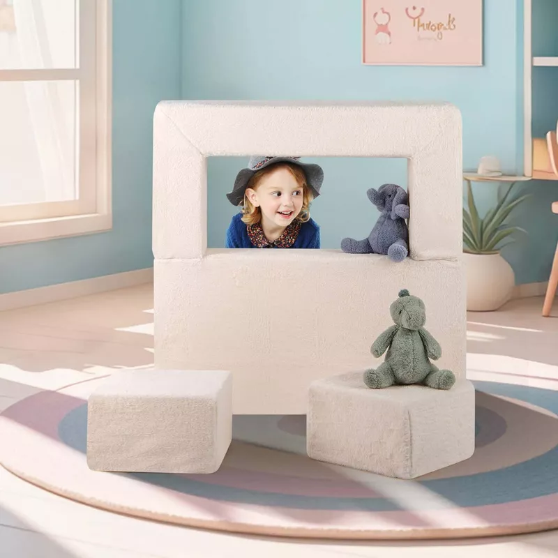 Costway Modular Kids Sofa – Convertible Plush Toddler Couch & Play Chair with Armrests, Washable Cov extra image