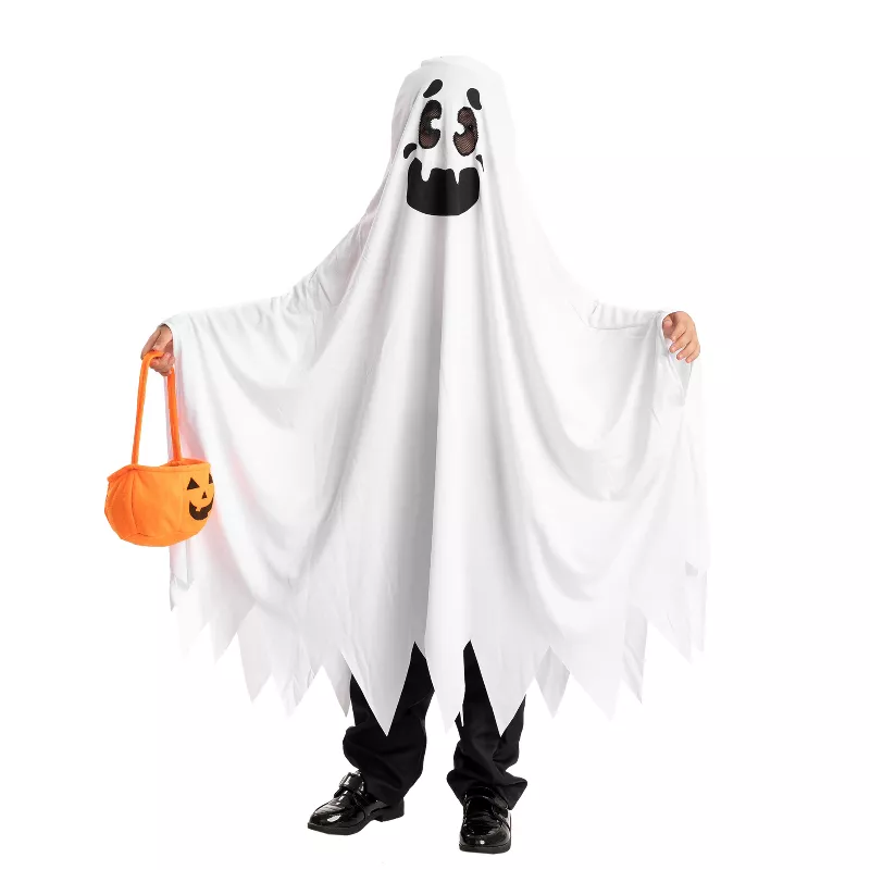 Joyfy Toddler Ghost Halloween Costume with Pumpkin Basket – Cute White Cape for Kids Dress Up & Tric | AmazPromo