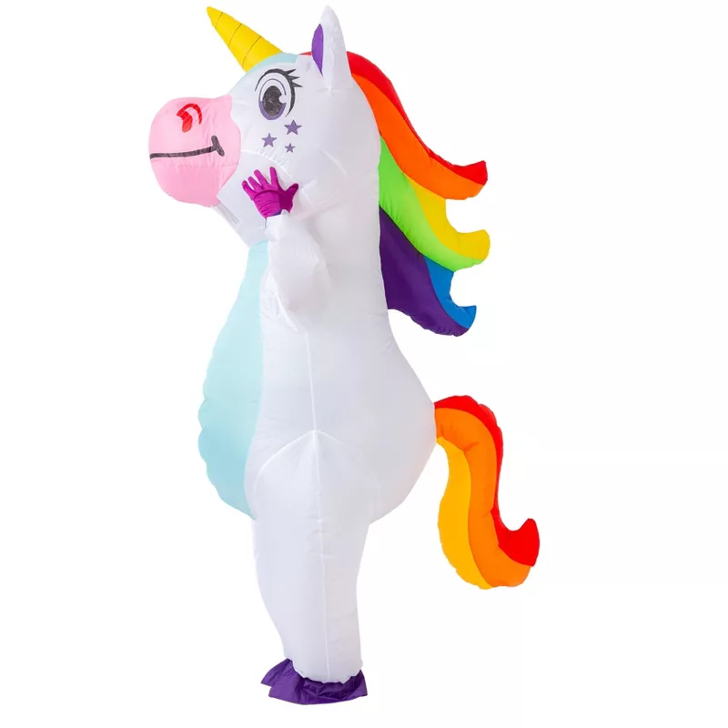 Joyfy Inflatable Unicorn Costume for Kids & Adults – Funny Blow Up Halloween Ride-On Outfit with Fan | AmazPromo