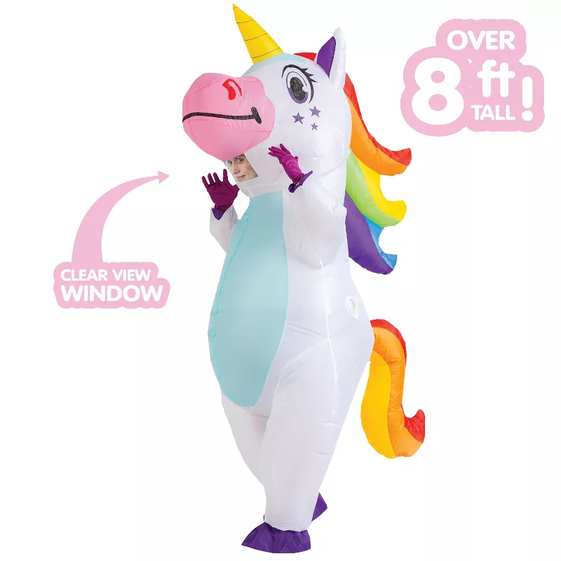 Joyfy Inflatable Unicorn Costume for Kids & Adults – Funny Blow Up Halloween Ride-On Outfit with Fan | AmazPromo