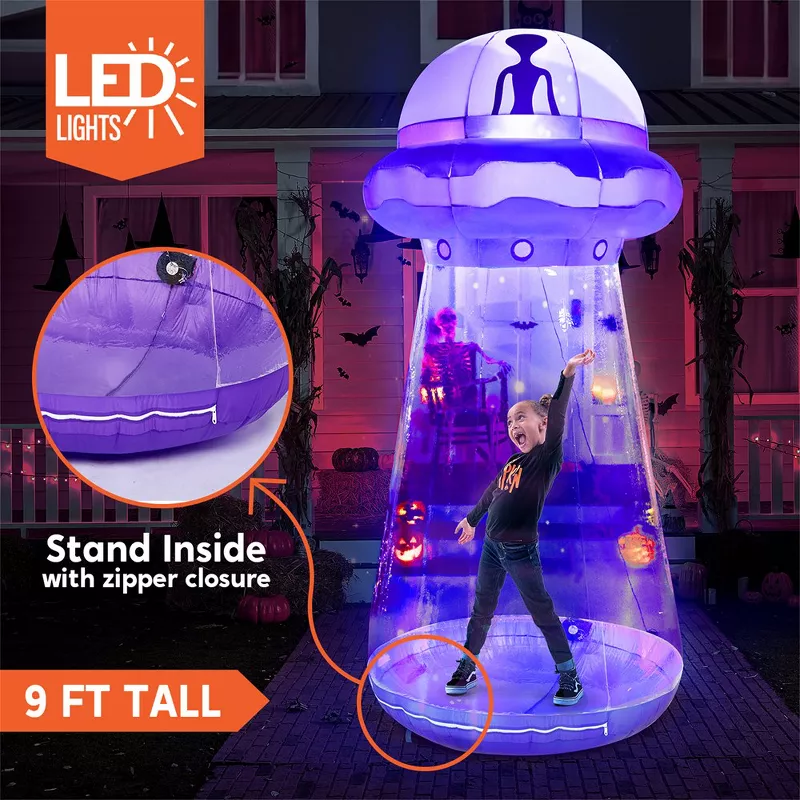 Joyfy 9FT Halloween Inflatable UFO Outdoor Decoration with LED Lights – Giant Alien Spaceship Blow U | AmazPromo