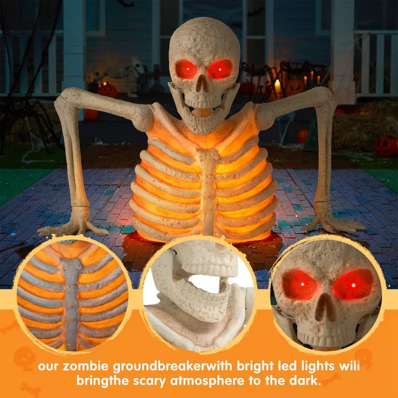 Joyfy 64" Giant Halloween Skeleton Groundbreaker with Lights & Motion Sensor – Scary Animated Gravey | AmazPromo