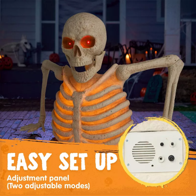 Joyfy 64" Giant Halloween Skeleton Groundbreaker with Lights & Motion Sensor – Scary Animated Gravey extra image