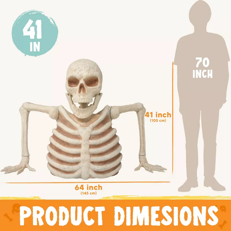 Joyfy 64" Giant Halloween Skeleton Groundbreaker with Lights & Motion Sensor – Scary Animated Gravey extra image