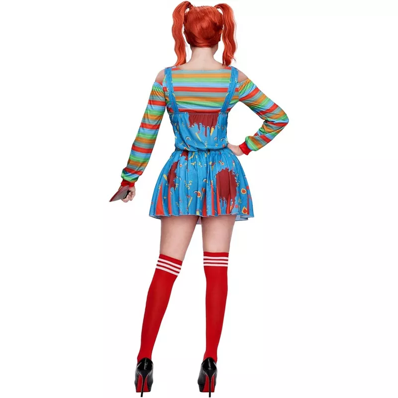 Joyfy Women’s Creepy Doll Halloween Costume – Killer Clown Outfit with Top, Suspender Skirt & Knee-H | AmazPromo