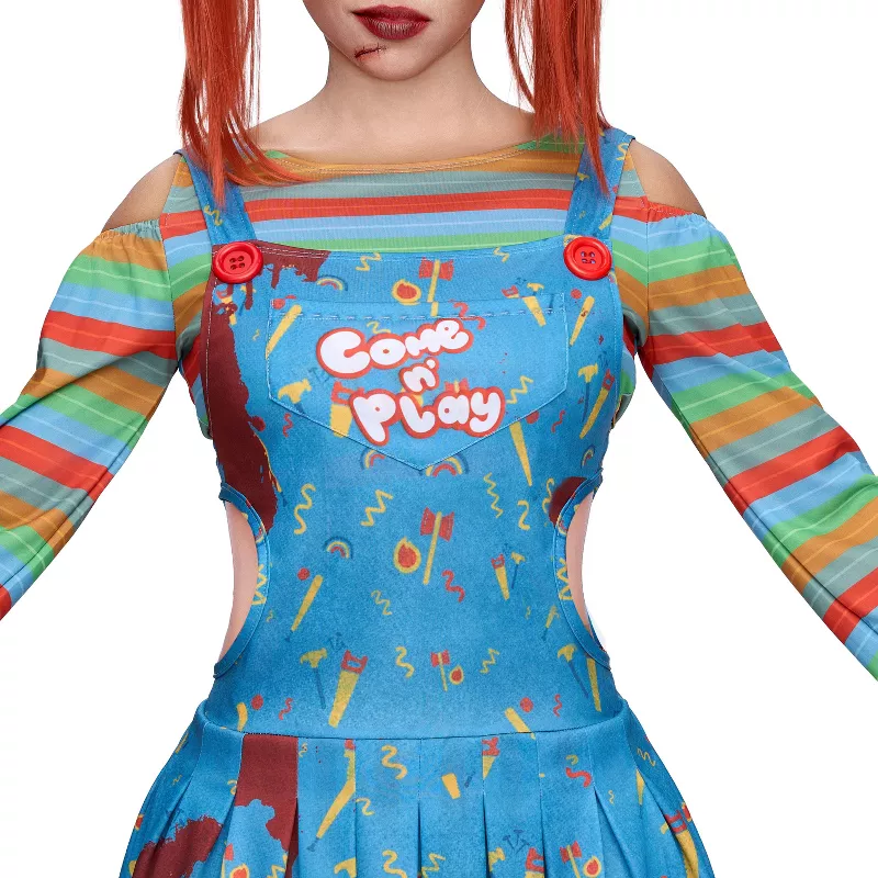 Joyfy Women’s Creepy Doll Halloween Costume – Killer Clown Outfit with Top, Suspender Skirt & Knee-H extra image