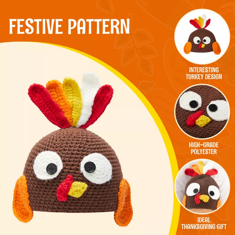 Joyfy Thanksgiving Turkey Beanie Hat for Kids – Soft Knit Holiday Costume & Photo Prop with Ear Flap extra image