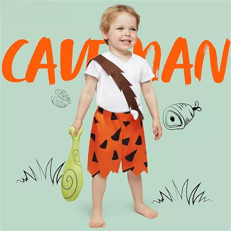 Joyfy Toddler Caveman Costume for Boys – Baby Stone Age Halloween Outfit with Strap Pants & Plush | AmazPromo