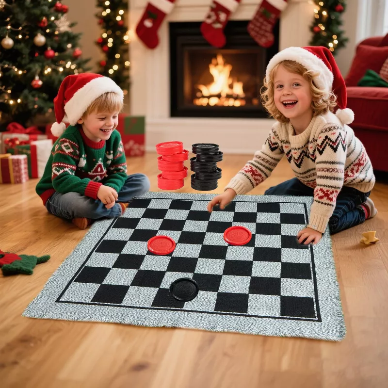 Joyfy 3-in-1 Giant Checkers & Tic Tac Toe Outdoor Board Game Set – Reversible Mat with 24 Large Chec | AmazPromo