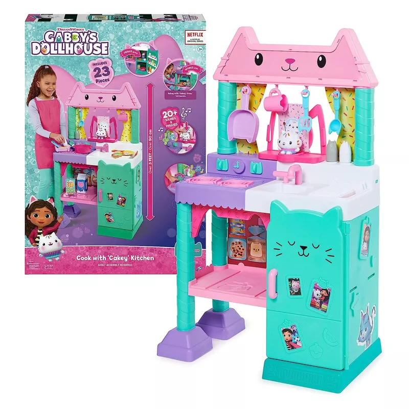 Gabby’s Dollhouse Cakey Kitchen Playset – Interactive Toy Kitchen with Sounds, Music, Play Food & Ac | AmazPromo