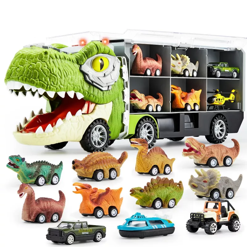 Joyfy 13-in-1 Dino Truck Playset for Toddlers – Pull Back Dinosaur Cars with Lights & Sounds, Boys 3 | AmazPromo