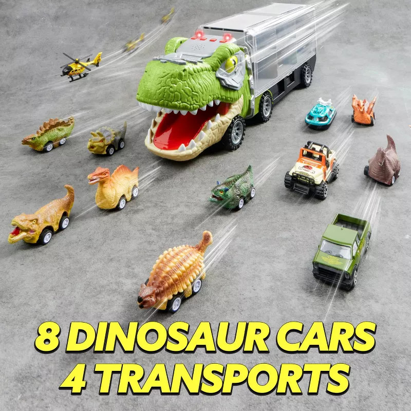 Joyfy 13-in-1 Dino Truck Playset for Toddlers – Pull Back Dinosaur Cars with Lights & Sounds, Boys 3 | AmazPromo