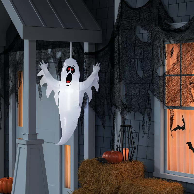 3.5FT Hanging Ghost Inflatable Halloween Yard Decoration – Spooky Outdoor Light-Up Prop | AmazPromo