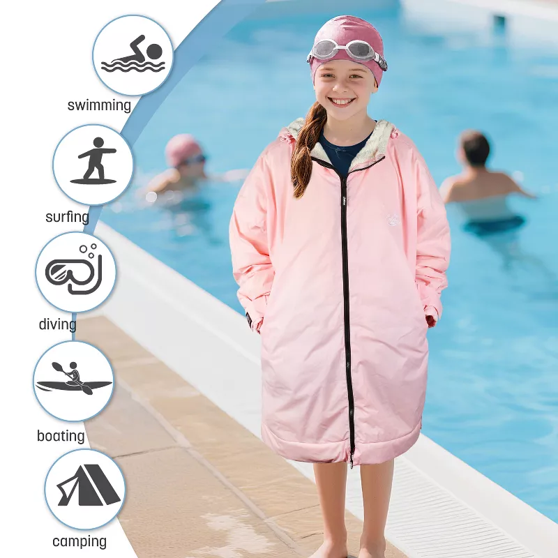 Catalonia Kids Swim Parka – Waterproof Fleece-Lined Changing Robe Jacket | AmazPromo
