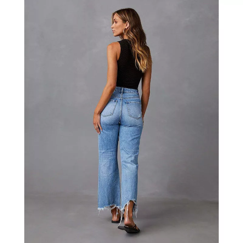 BLUEMING Women’s High Waisted Ripped Bell Bottom Jeans – Distressed Wide Leg extra image