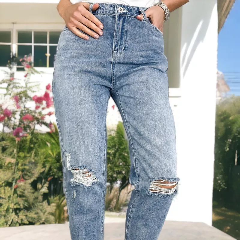 Anna-Kaci Women’s High Waisted Ripped Boyfriend Jeans Distressed Loose Fit Casual Denim Pants | AmazPromo
