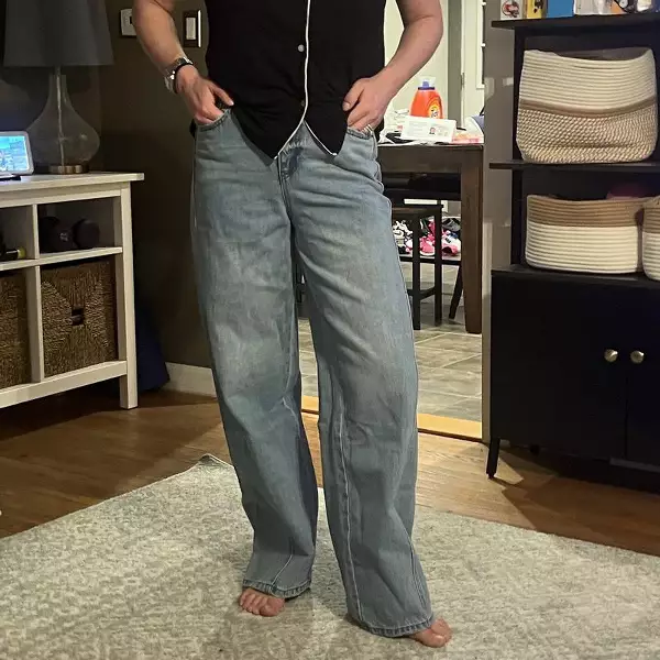 Future Collective Women's Mid-Rise Wide Leg Slouchy Jeans Light Wash Denim – Relaxed Fit | AmazPromo