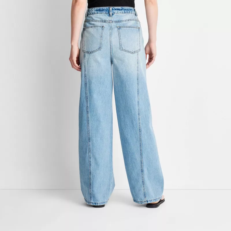 Future Collective Women's Mid-Rise Wide Leg Slouchy Jeans Light Wash Denim – Relaxed Fit | AmazPromo