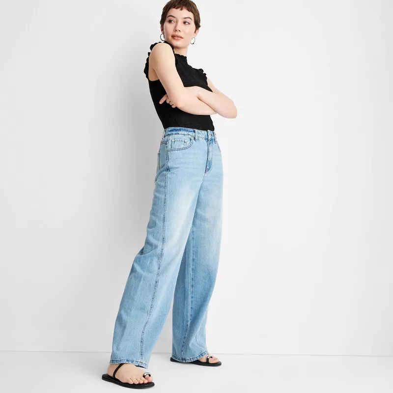 Future Collective Women's Mid-Rise Wide Leg Slouchy Jeans Light Wash Denim – Relaxed Fit extra image