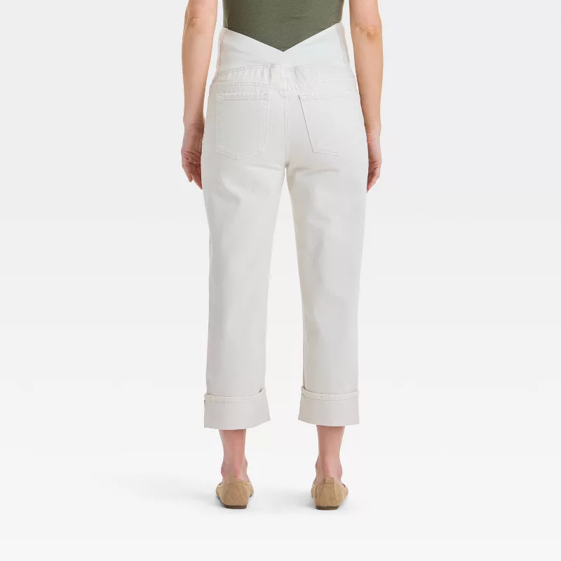 Isabel Maternity Over-Belly High-Rise Cropped Straight Pants for Pregnant Women | AmazPromo