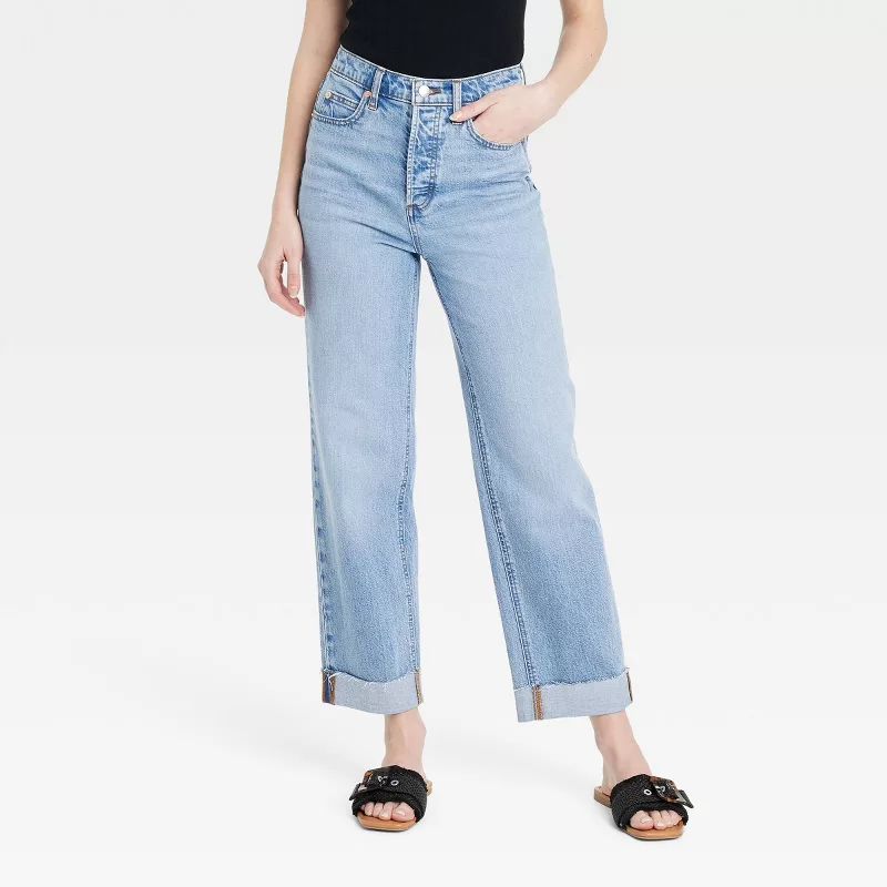 Women's Ultra High-Rise Straight Ankle Cuffed Jeans with Raw Hem | AmazPromo