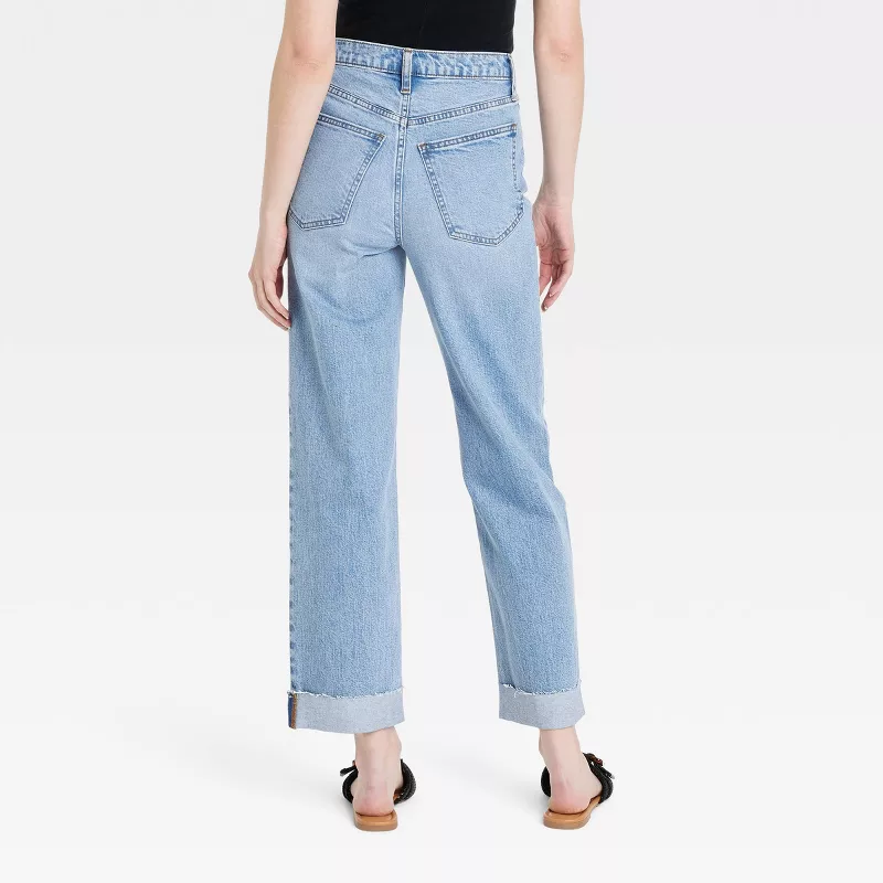 Women's Ultra High-Rise Straight Ankle Cuffed Jeans with Raw Hem | AmazPromo