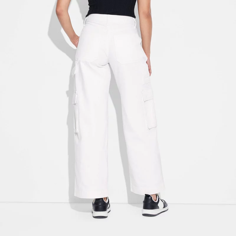 Women's Mid-Rise Wide Leg Cargo Baggy Jeans with Utility Pockets extra image