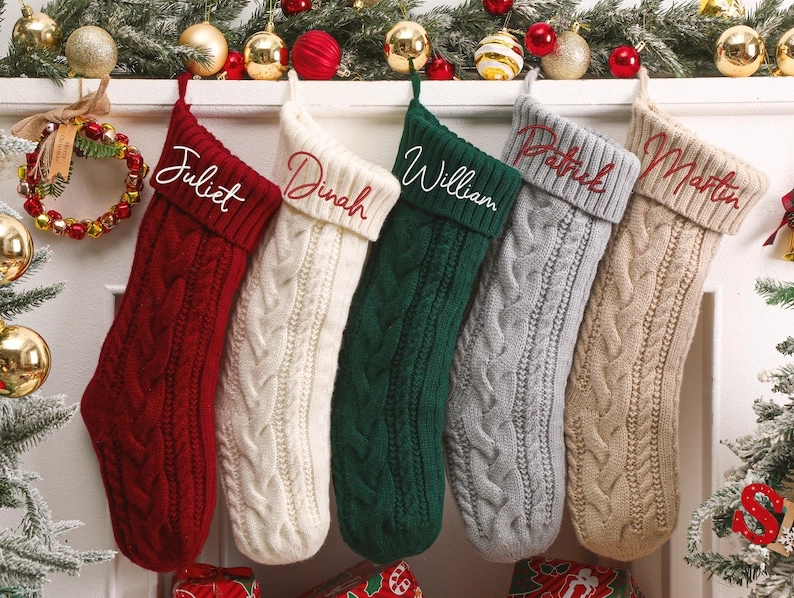 2025 Personalized Embroidered Christmas Stocking – Custom Knitted Holiday | AmazPromo